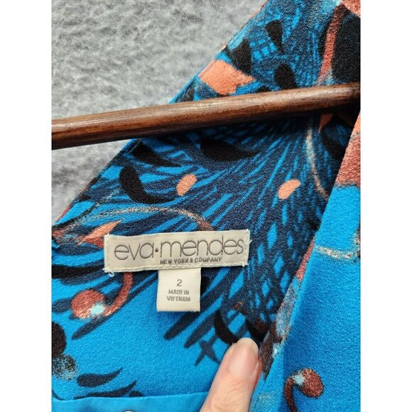 Eva Mendes By NY&Co Blue Floral Sleeveless Fit & Flare Dress Size 2 Polyester - Picture 2 of 5